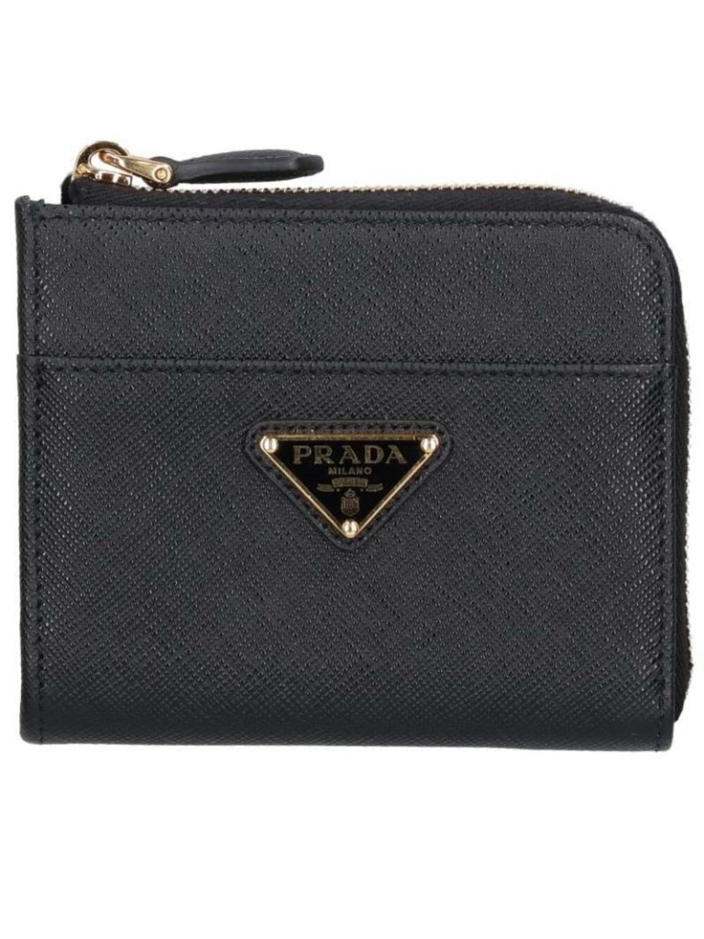 Prada Triangular Plate L-shaped Zip Saffiano Leather Wallet